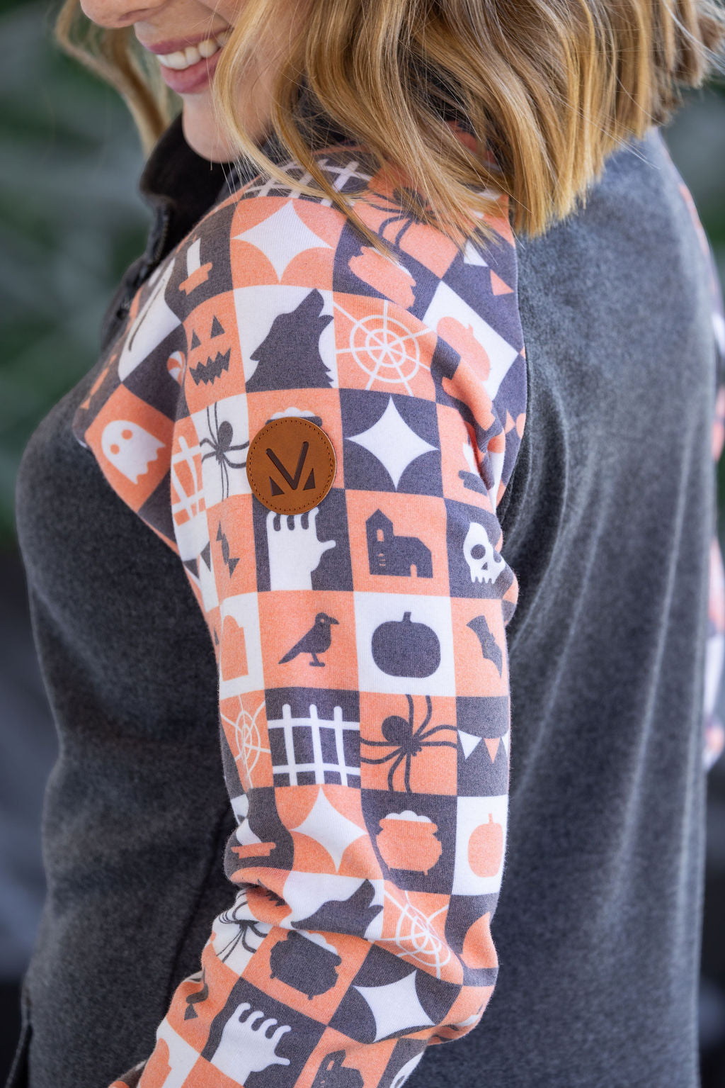 Zoey ZipCowl Sweatshirt -Trick-or-Treat Checkered and Charcoal